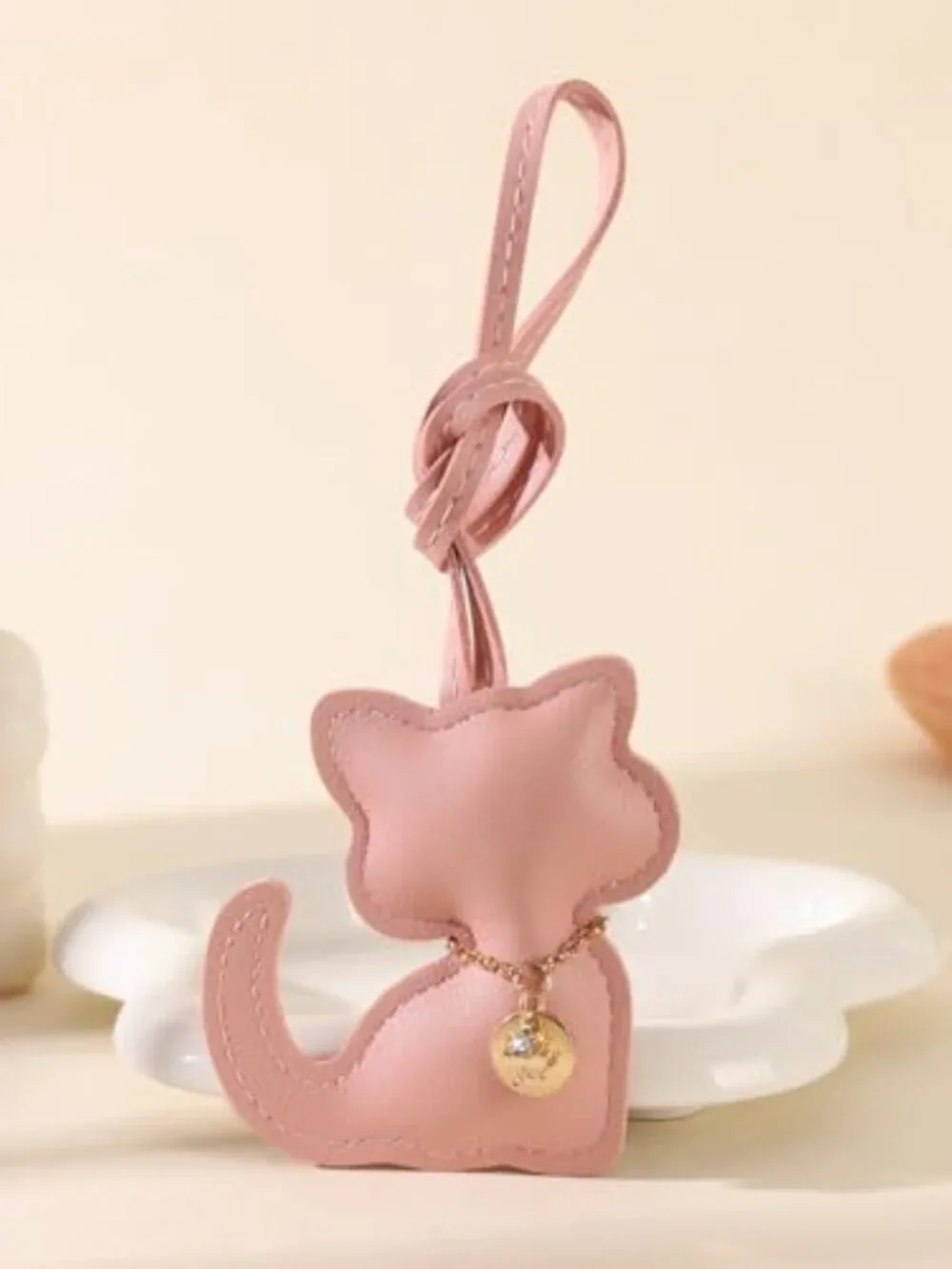 Cat Vegan Leather Bag Charm Rhinestone Purse Keychain Handbag Tote Accessory